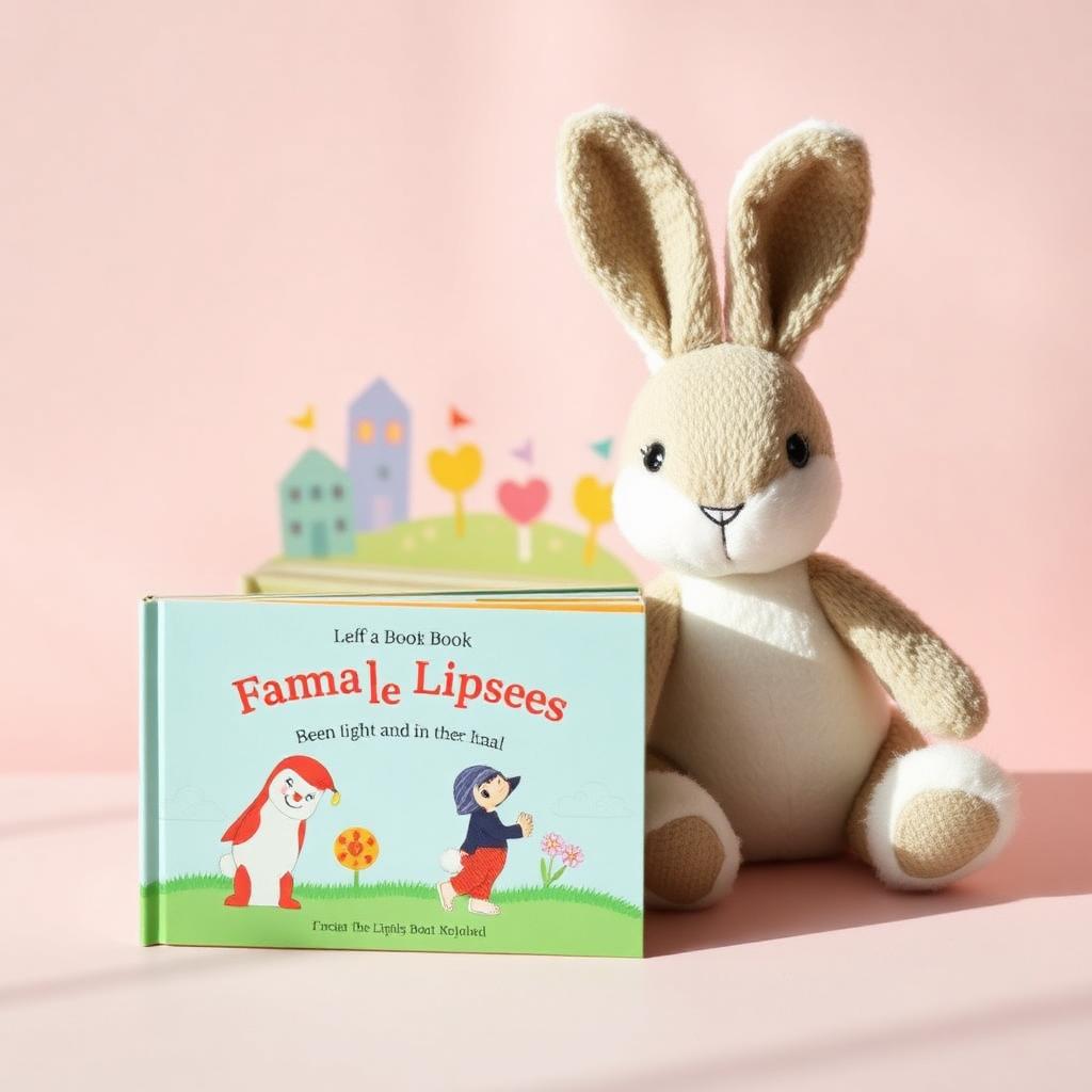 Two children's picture books in different languages stacked beside a soft toy bunny