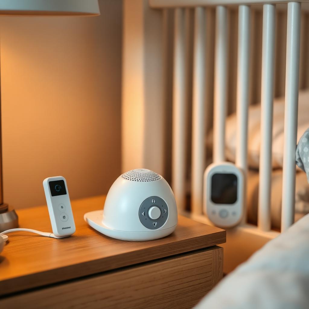 Small speaker beside a sleeping baby's cot — the right way to play lullabies or white noise