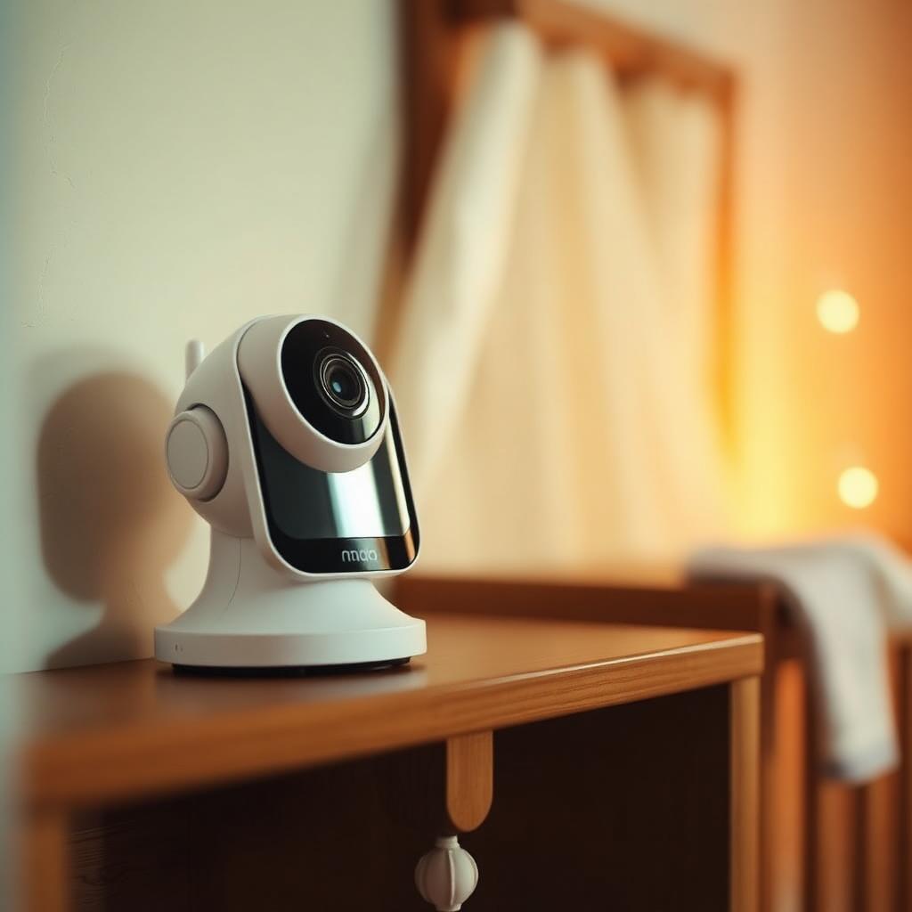 Baby monitor on a shelf in a calm Australian nursery at night — supporting the room-share transition