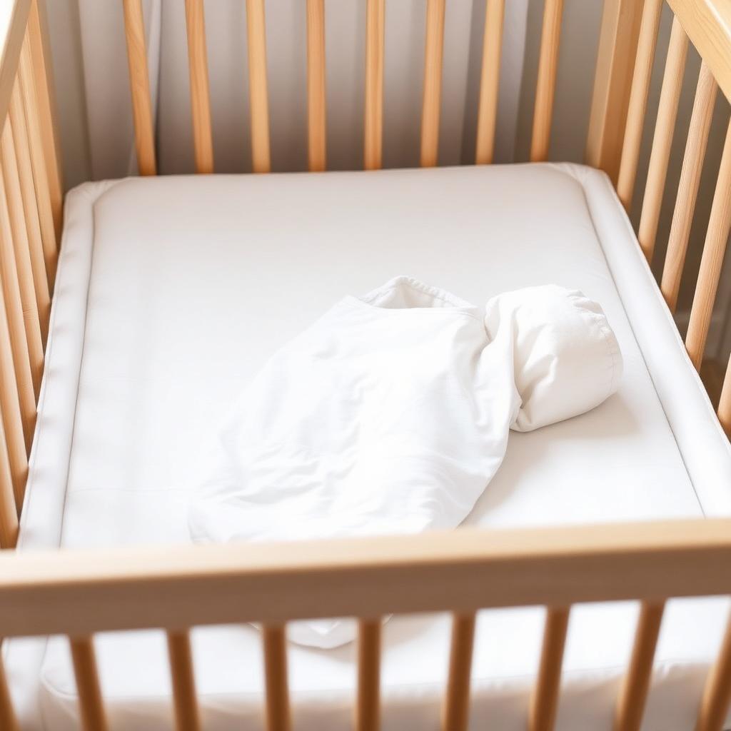 Empty cot with a folded sleeping bag — the Red Nose safe sleep set-up for Australian babies