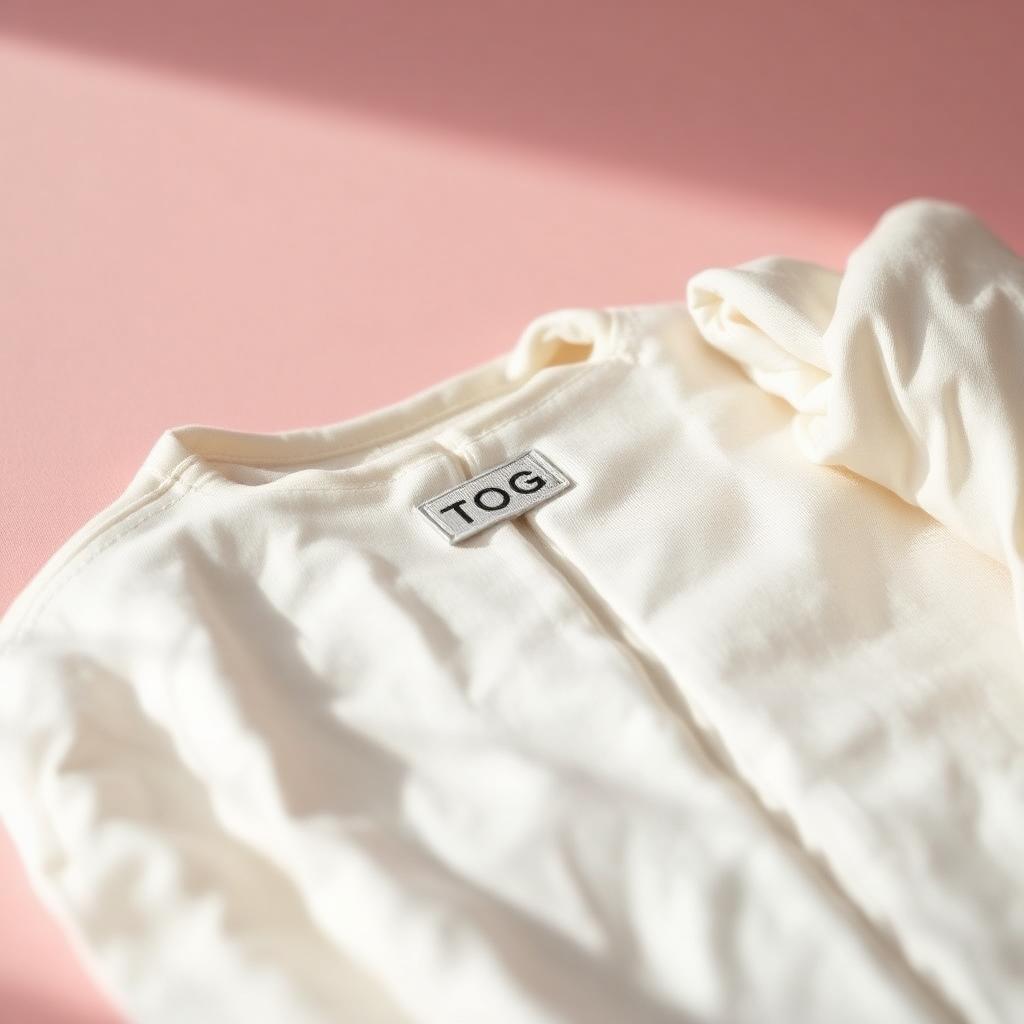 Cotton baby sleeping bag with TOG rating label visible