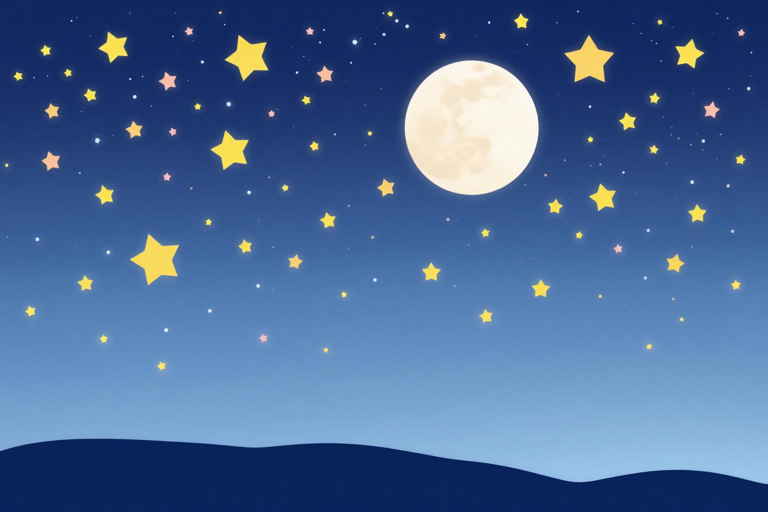Soft pastel night sky filled with gentle stars and a full moon over a nursery — Twinkle Twinkle Little Star